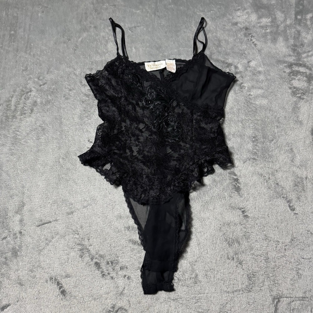 Victoria Secret Gold Label Vintage 90s Lace Ruffle Teddy Bodysuit Sz P (XS) Rave